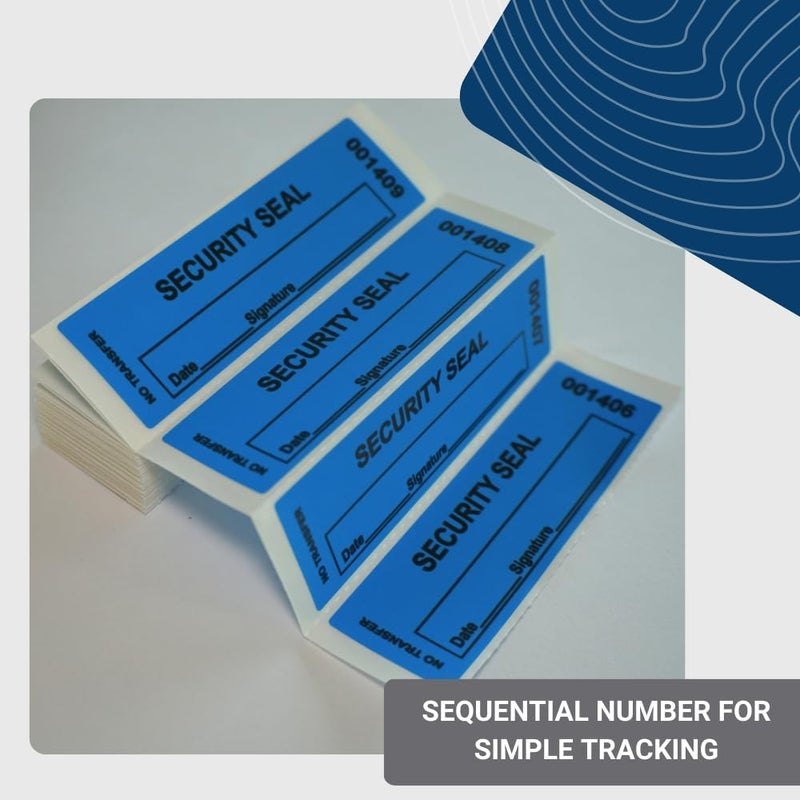 US PACK SMART 1"x3.35" Blue Non-Transfer Tamper-Evident Security Void Stickers/Labels/Seals with Sequential Numbers, Writable, Fan Folded for Convenience | 100-Pack - Image 4